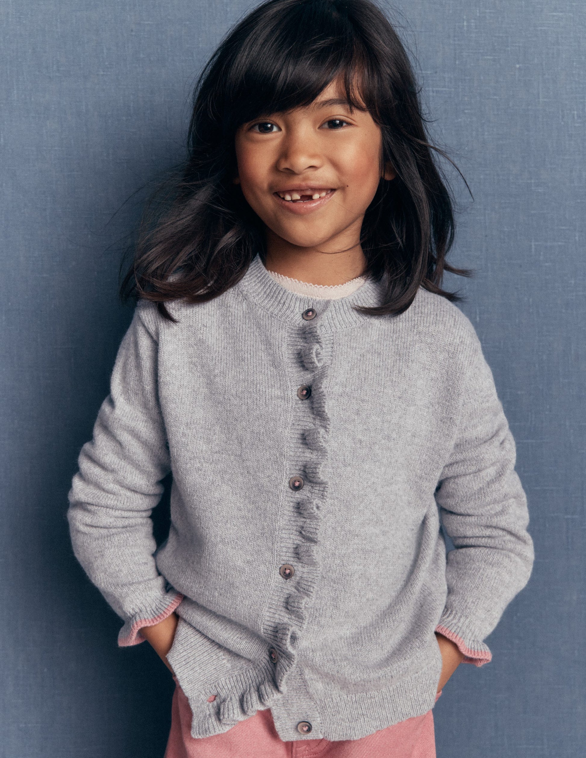 Cardigan à volants pour tous les jours-Gris chiné-1