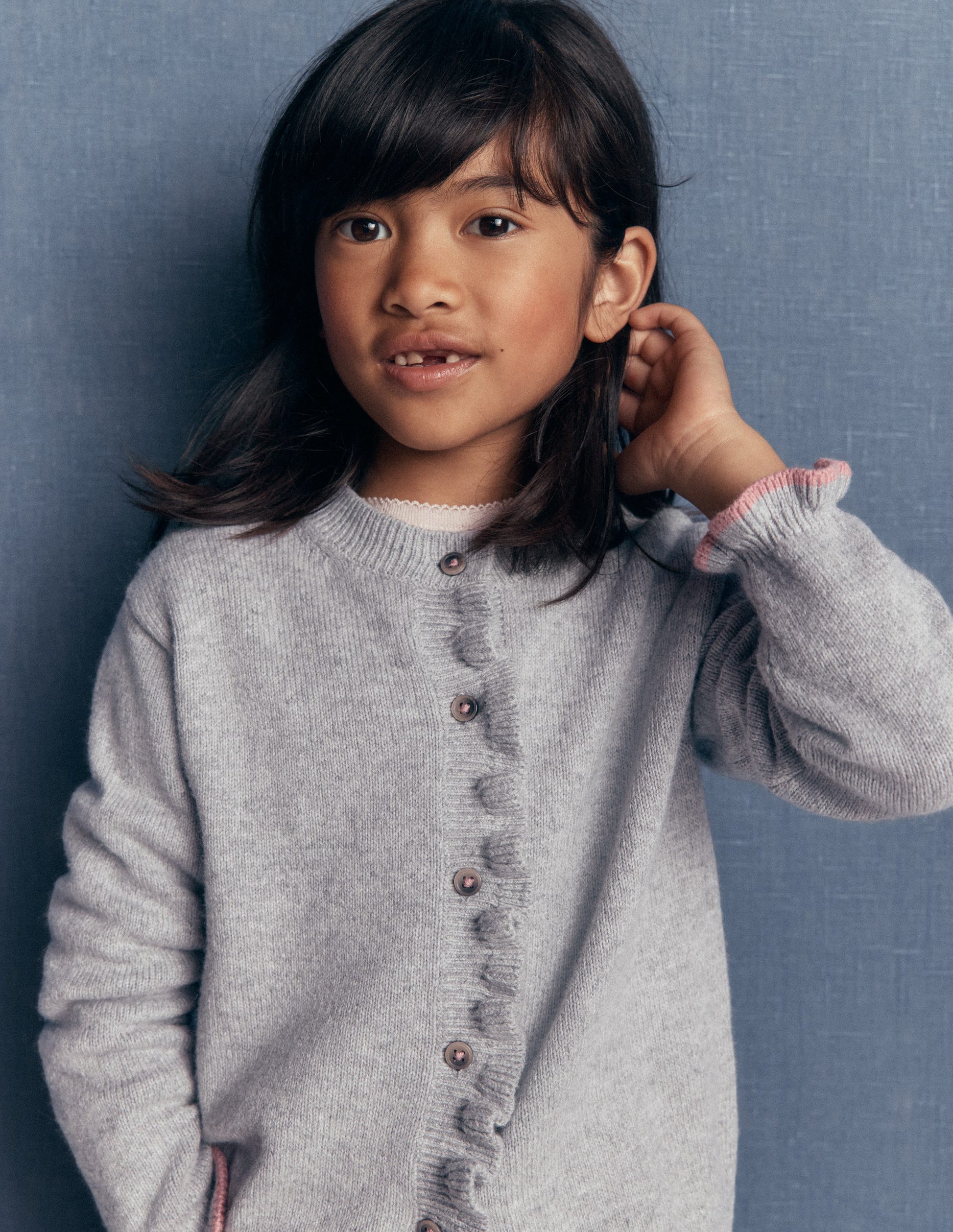 Cardigan à volants pour tous les jours-Gris chiné-2