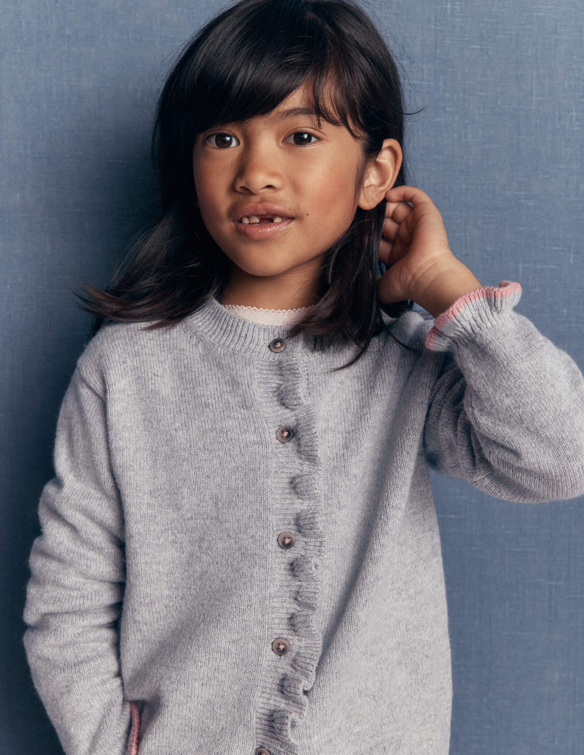 Cardigan à volants pour tous les jours-Gris chiné - Image 2