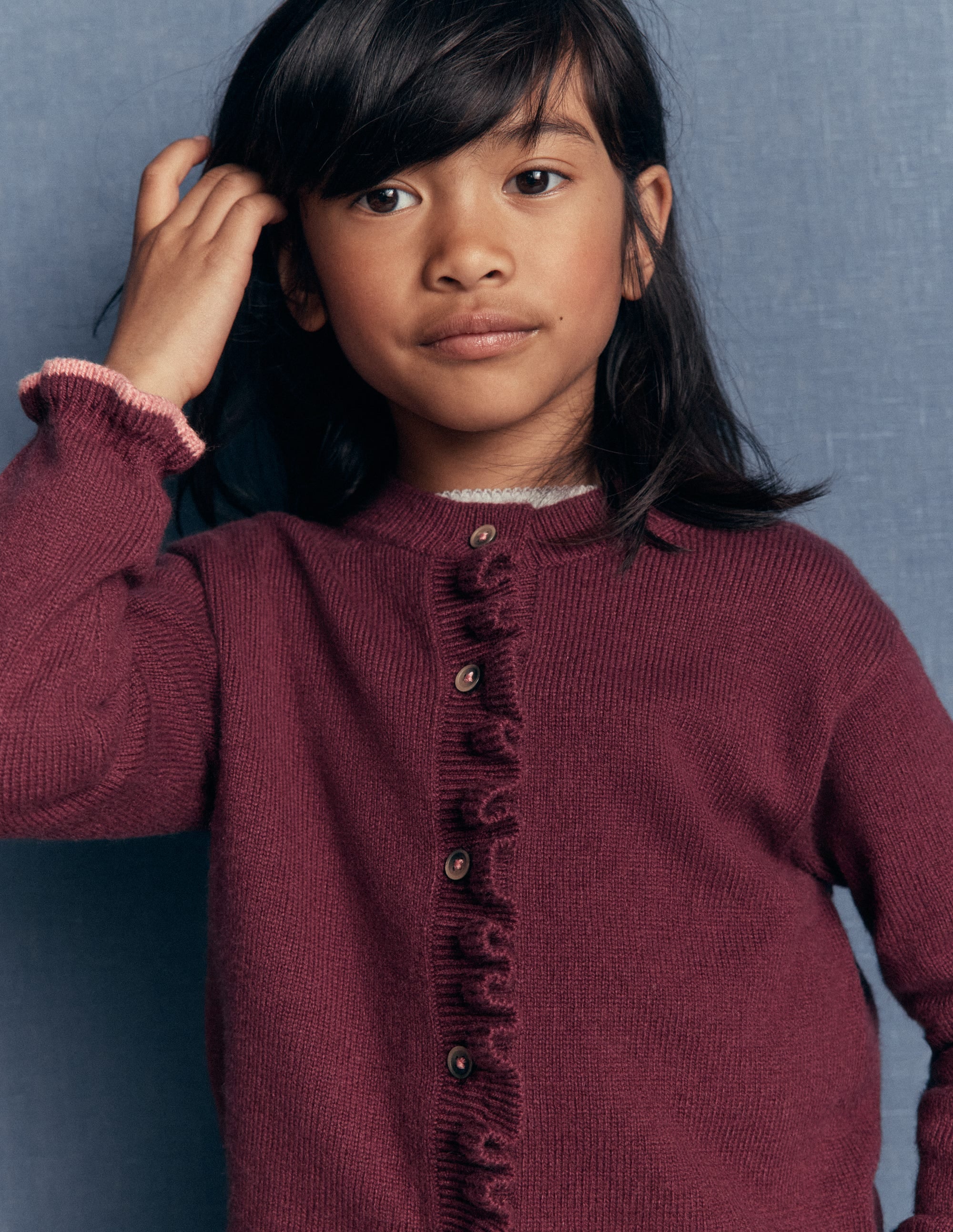 Strickjacke mit Rüschen für jeden Tag-Dunkelviolett - Image 2
