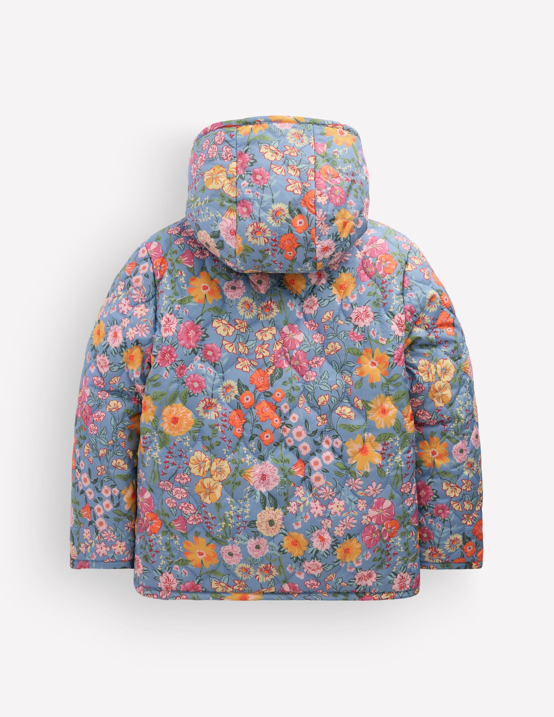 Wattierte Teddyfell-Jacke-Blau Geblümt-3