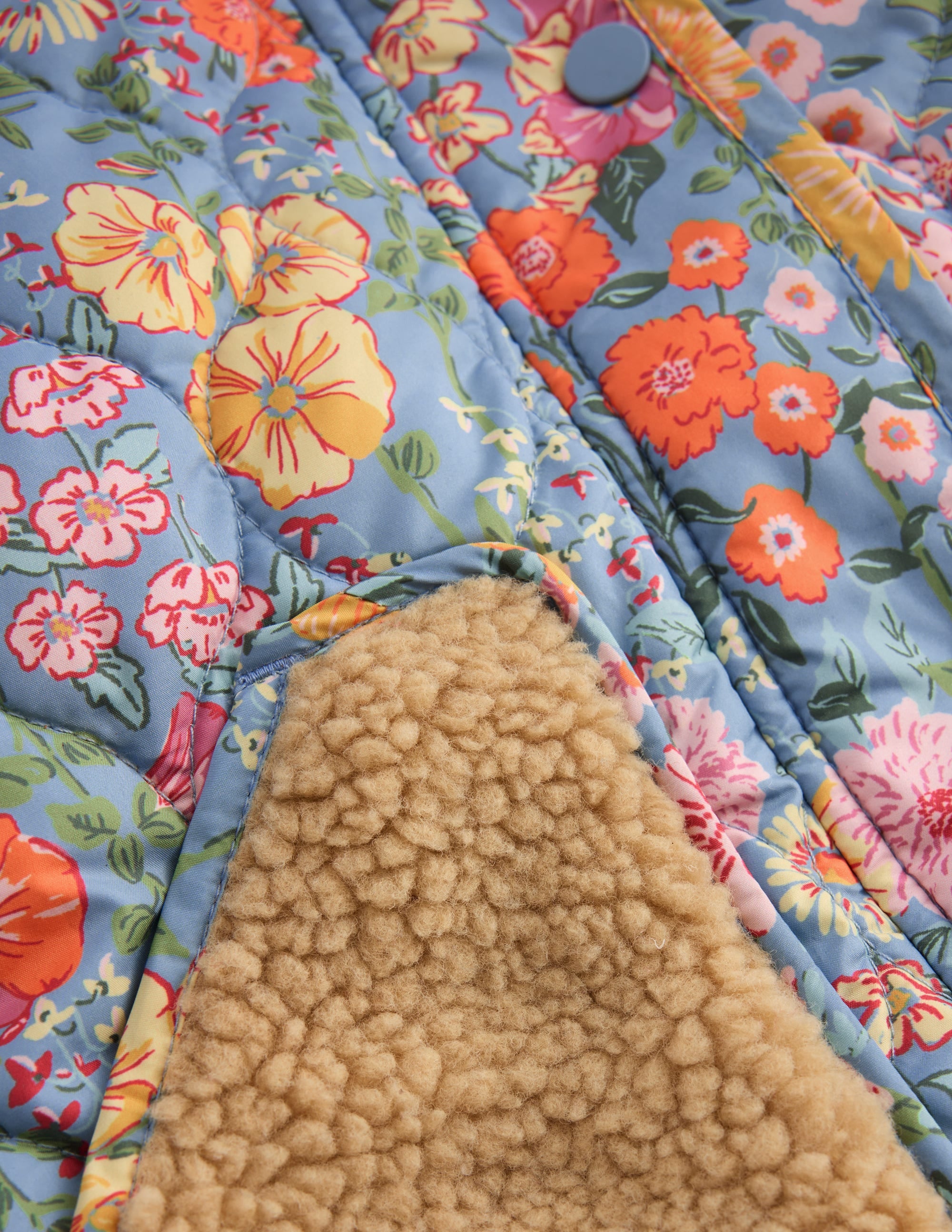 Wattierte Teddyfell-Jacke-Blau Geblümt - Image 4