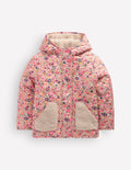 Wattierte Teddyfell-Jacke-Rosa Blumenwiese