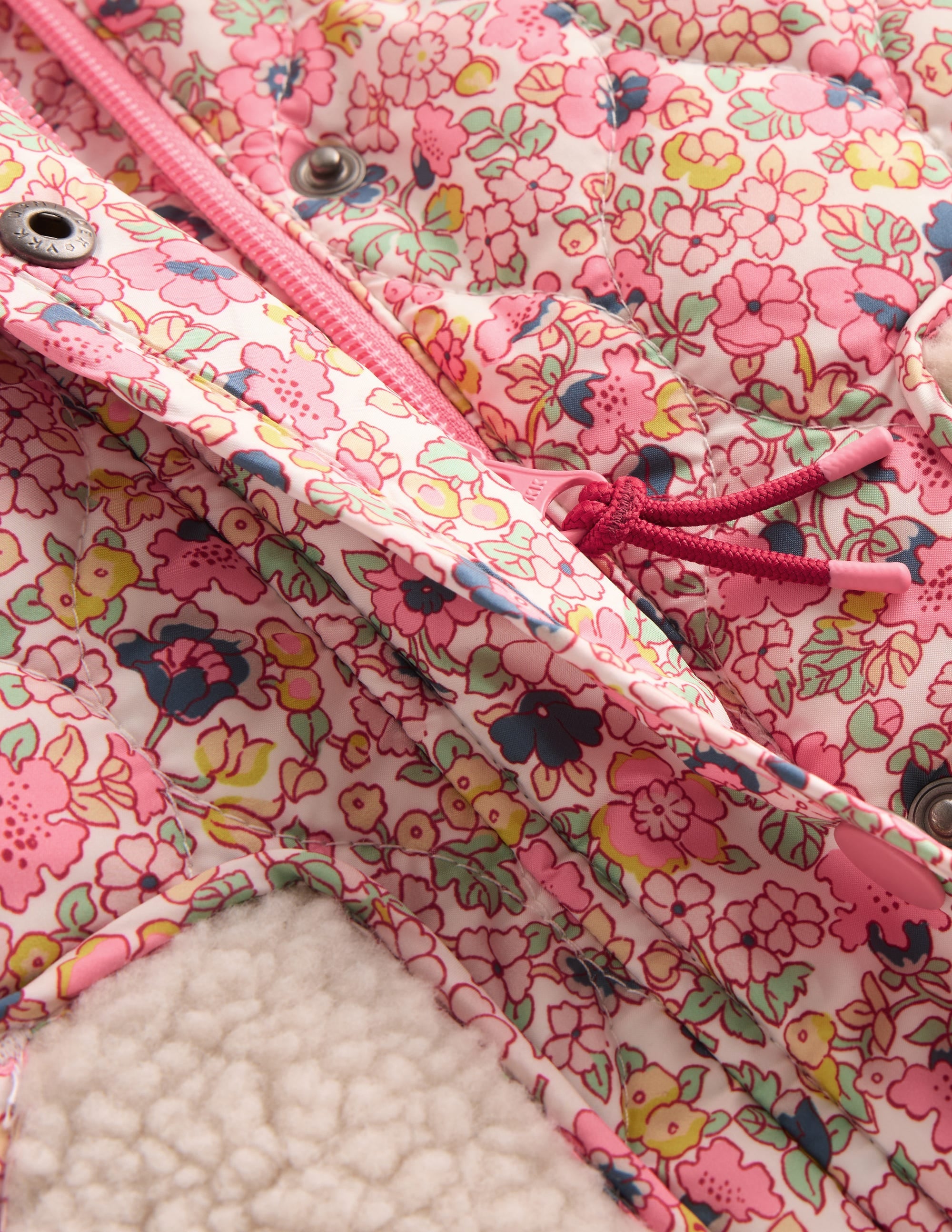 Wattierte Teddyfell-Jacke-Rosa Blumenwiese - Image 3