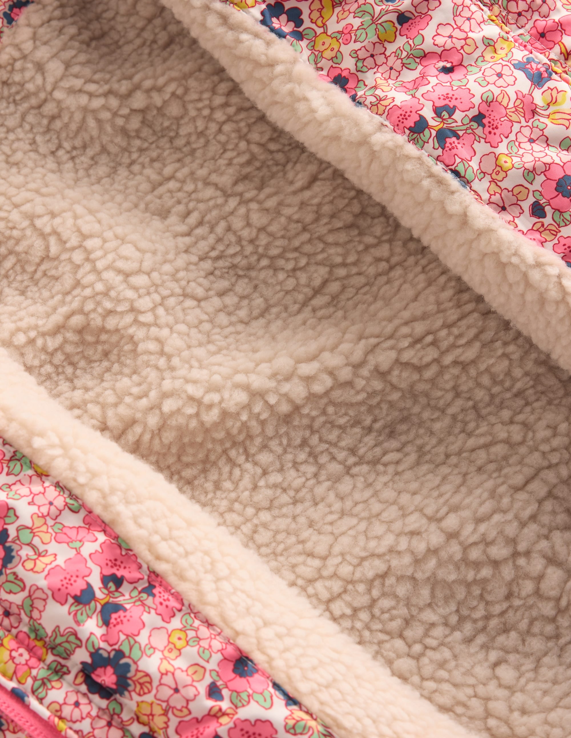 Wattierte Teddyfell-Jacke-Rosa Blumenwiese - Image 5