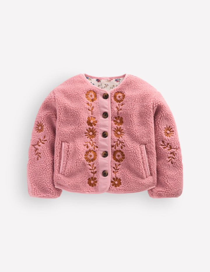 Hübsche Teddyfell-Jacke-Zephyr Stickerei