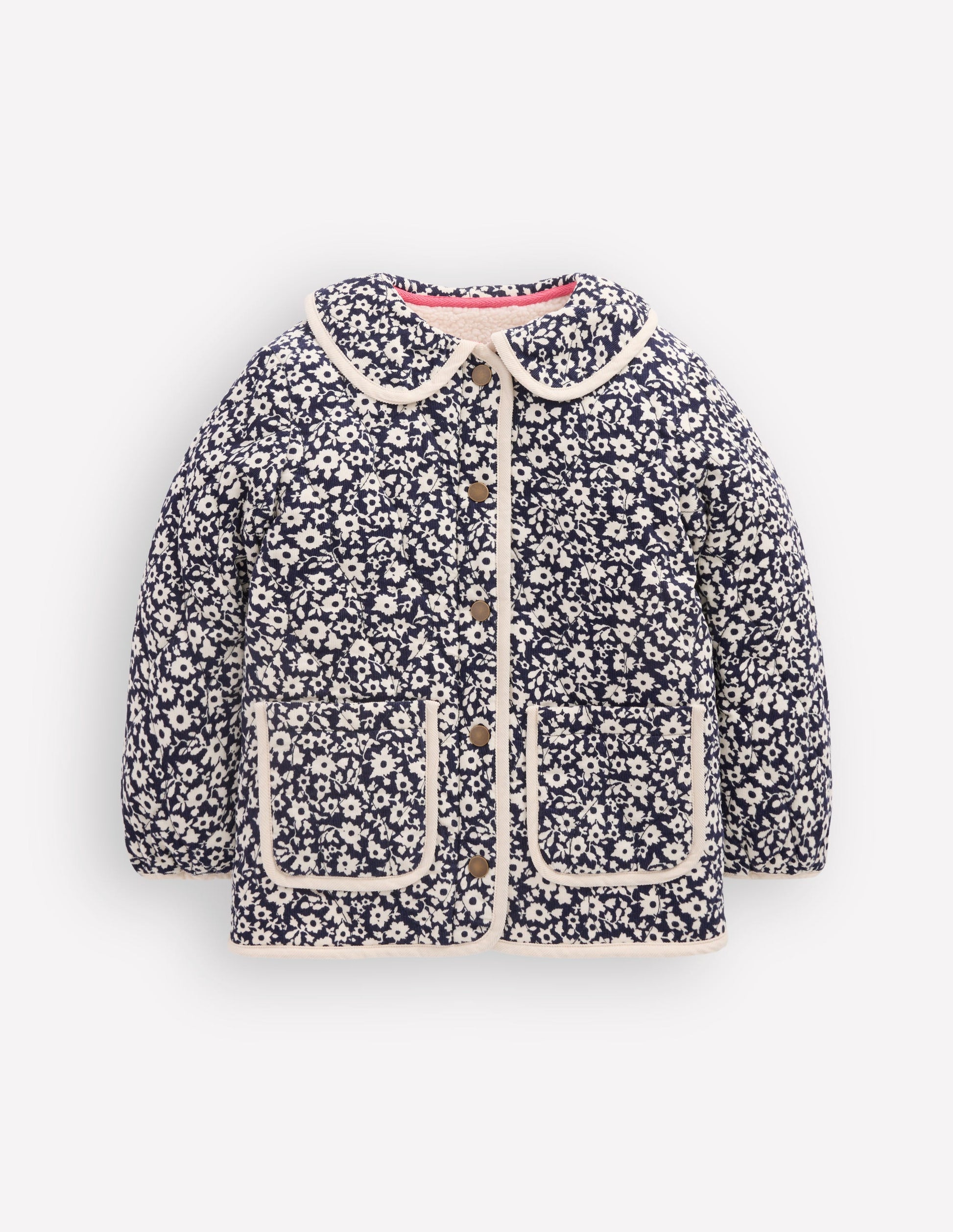 Gesteppte Cordjacke-Navy mit Blumenmuster-2