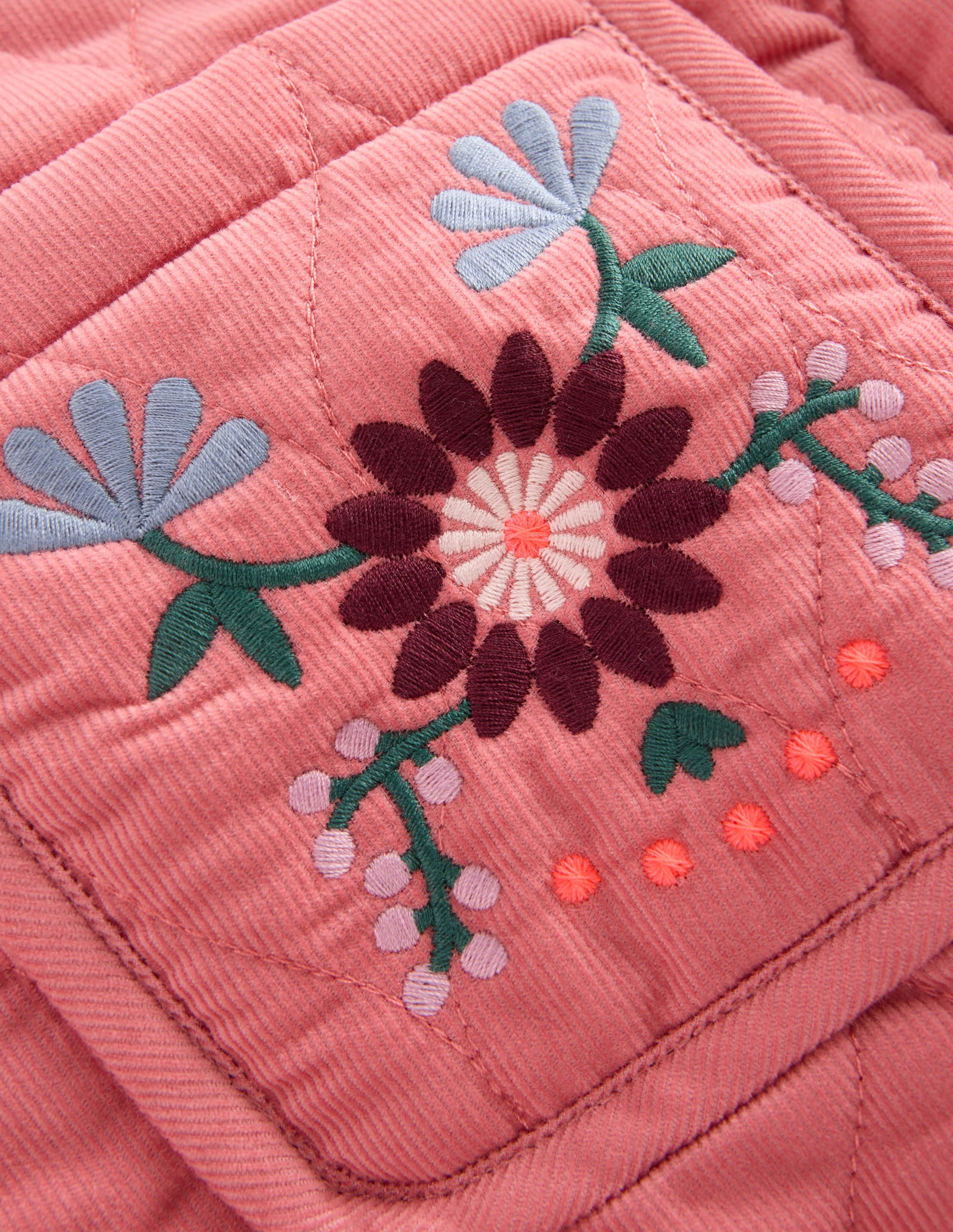 Gesteppte Cordjacke-Heiderosa Blumenstickerei - Image 3