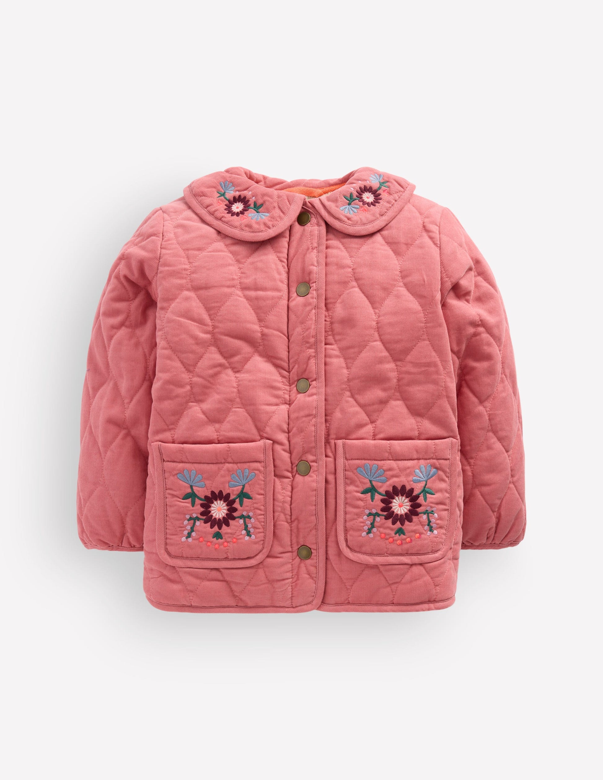 Gesteppte Cordjacke-Heiderosa Blumenstickerei-1