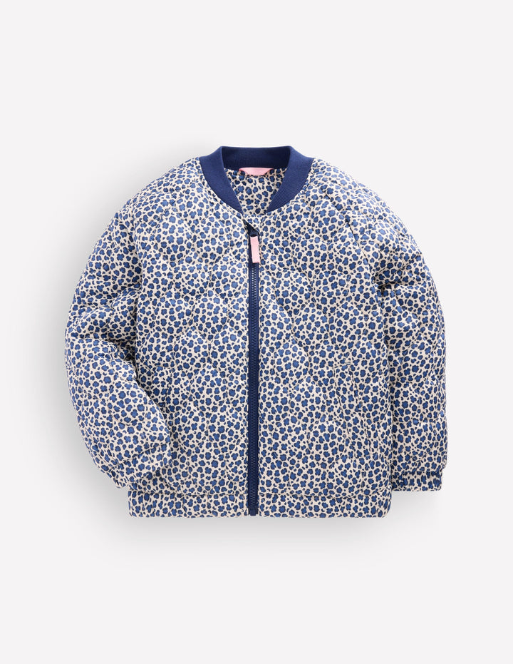 Gesteppte Bomberjacke-Calico-Weiß/Blaues Leopardenmuster