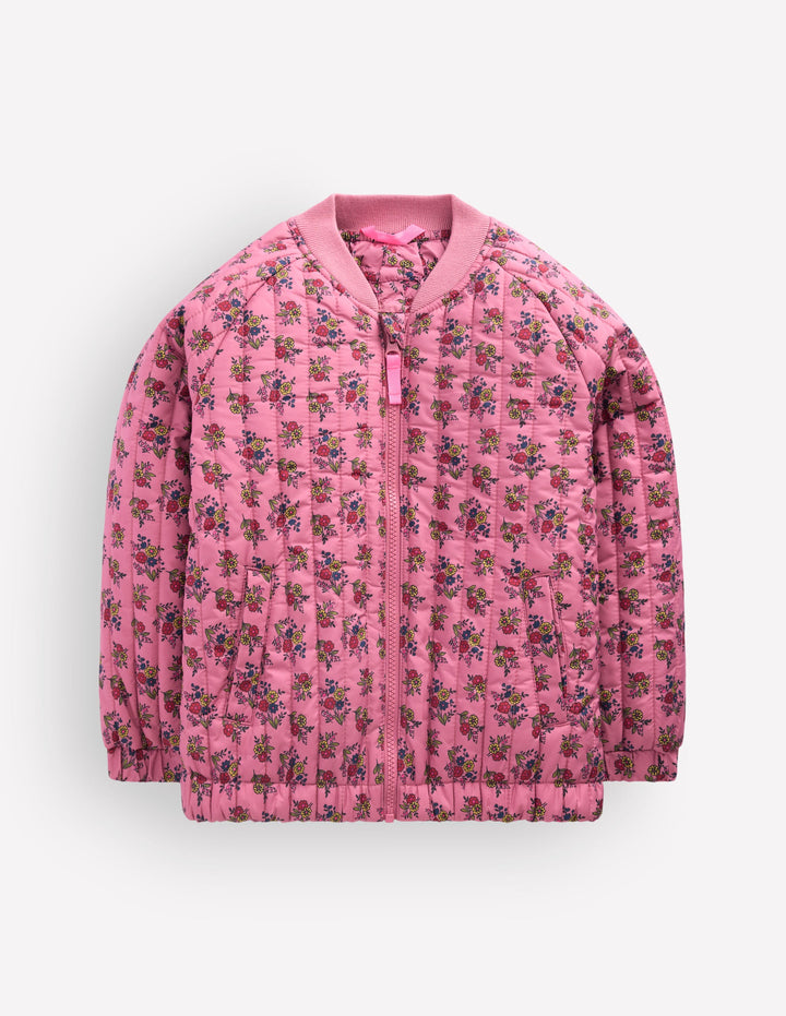 Gesteppte Bomberjacke-Vintage-Rosa Sprießender Garten