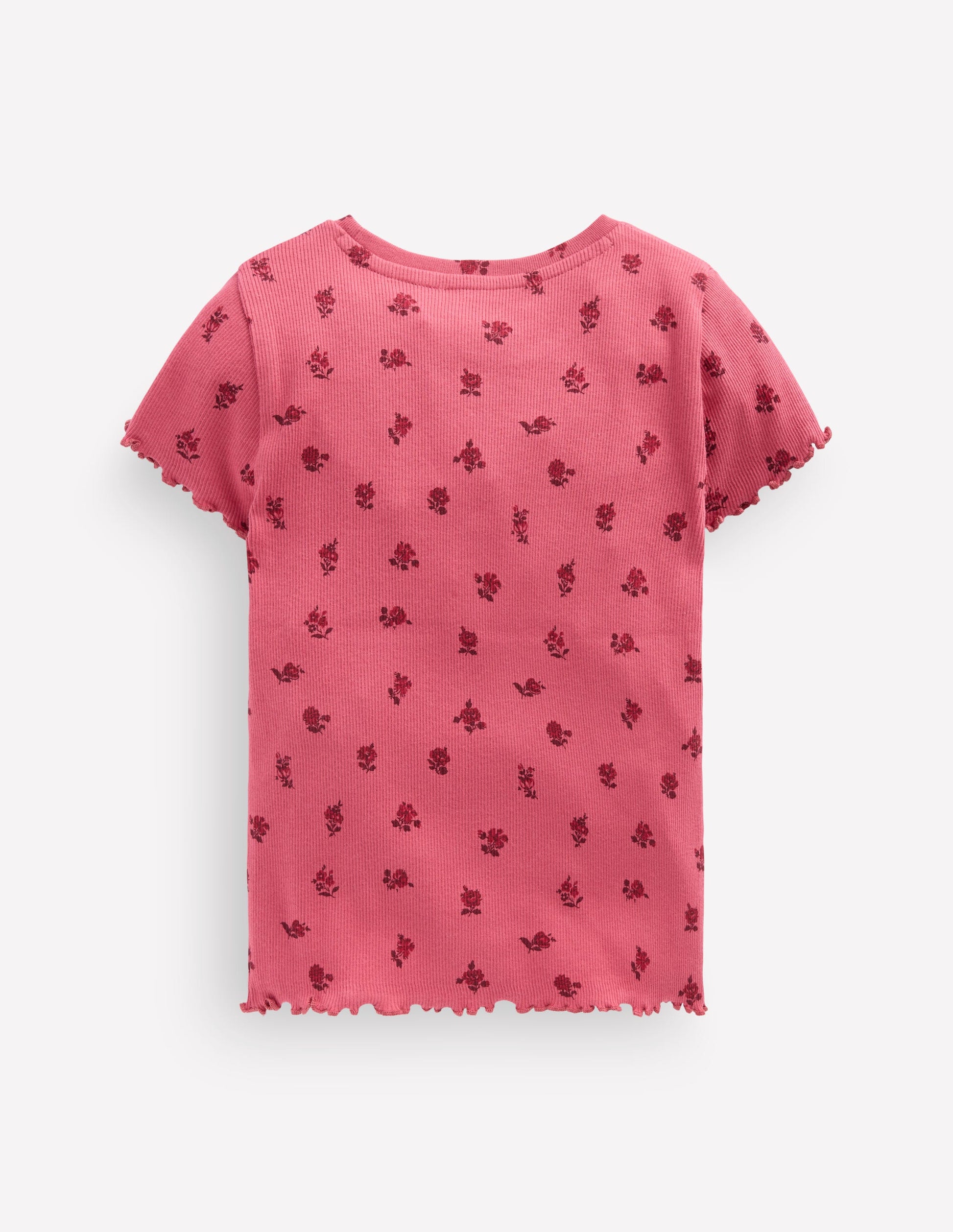 Geripptes T-Shirt-Rot, Blumenmuster-2