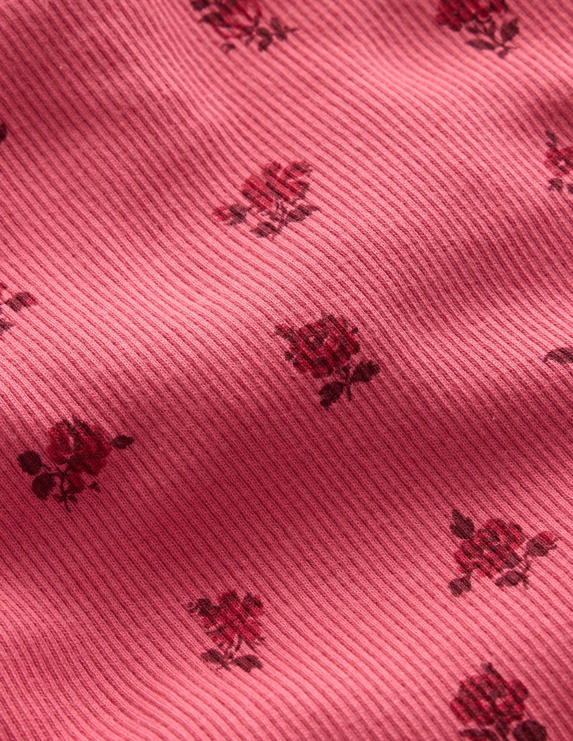 Geripptes T-Shirt-Rot, Blumenmuster - Image 3