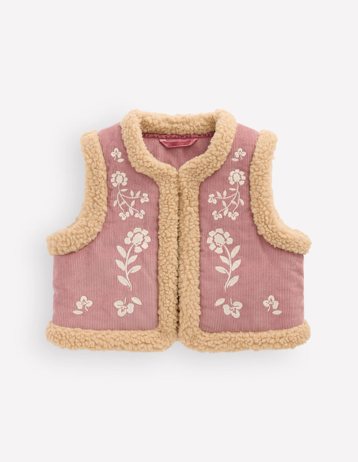 Teddyfellweste-Rosa Blumenmuster Stickerei