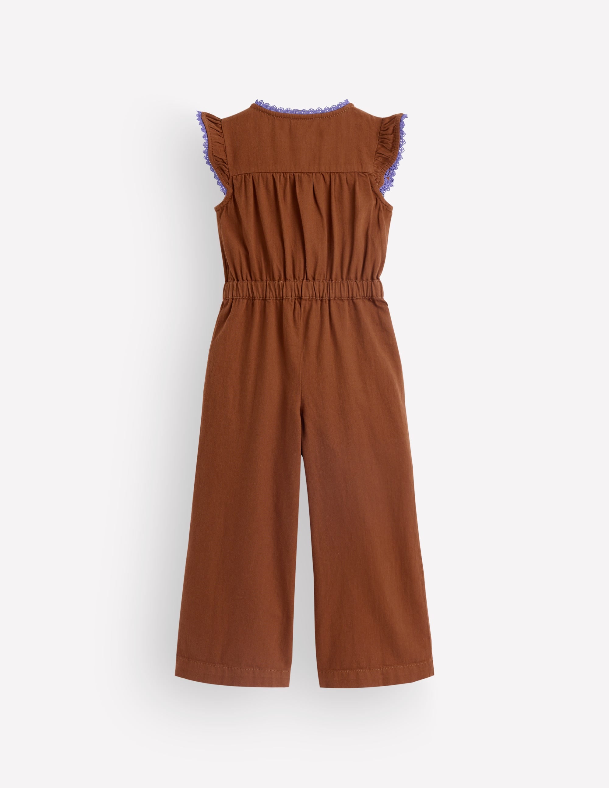 Jumpsuit aus Denim mit Flatterärmeln-Braun Stickerei - Image 3