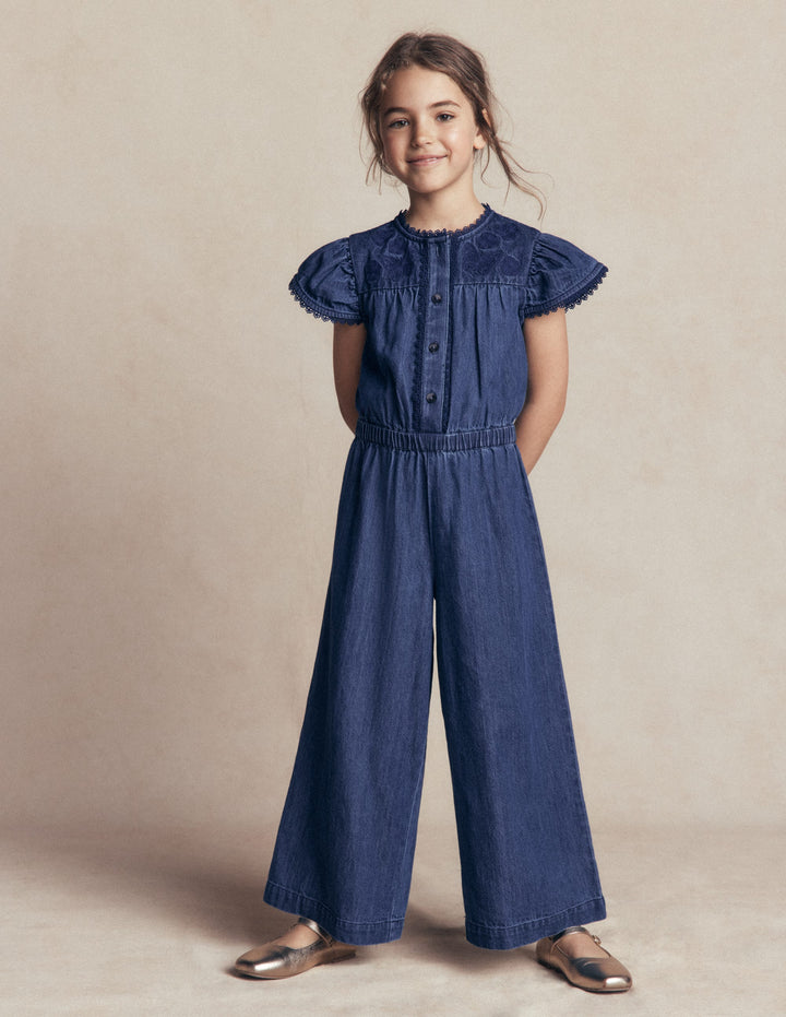 Jumpsuit aus Denim mit Flatterärmeln-Medium Vintage