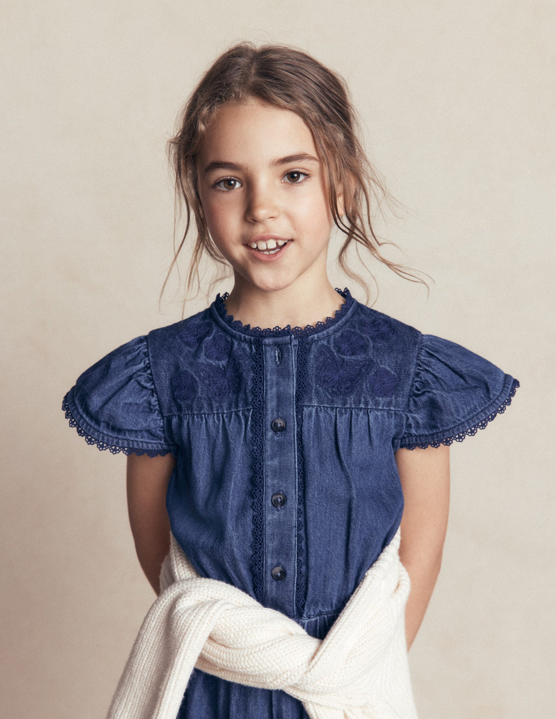 Jumpsuit aus Denim mit Flatterärmeln-Medium Vintage-3
