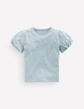 Jerseyoberteil mit Puffärmeln-Cornisch Blau