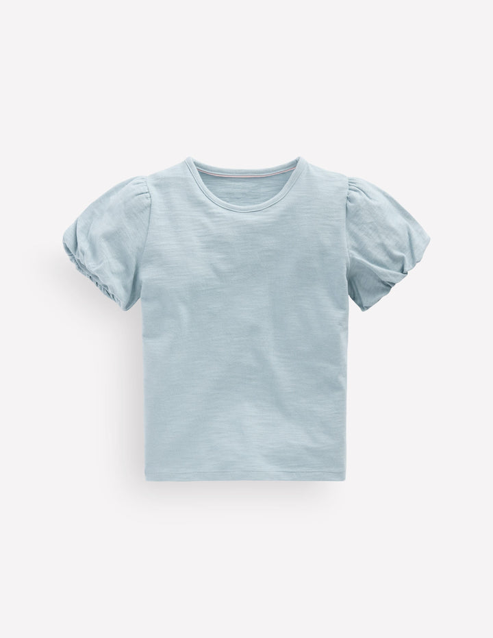Jerseyoberteil mit Puffärmeln-Cornisch Blau
