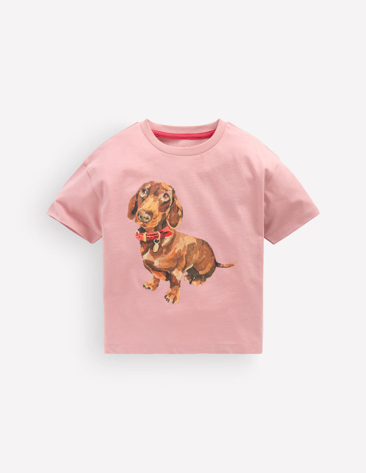 T-Shirt mit Druck-Rosa Dackel
