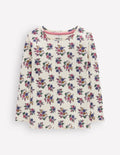 Geripptes Langarmshirt-Naturweiß Kleines Blumenmuster