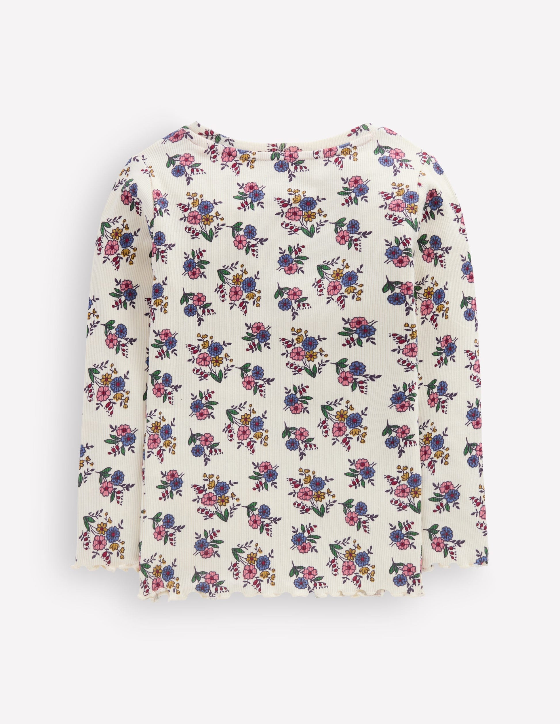 Geripptes Langarmshirt-Naturweiß Kleines Blumenmuster-2