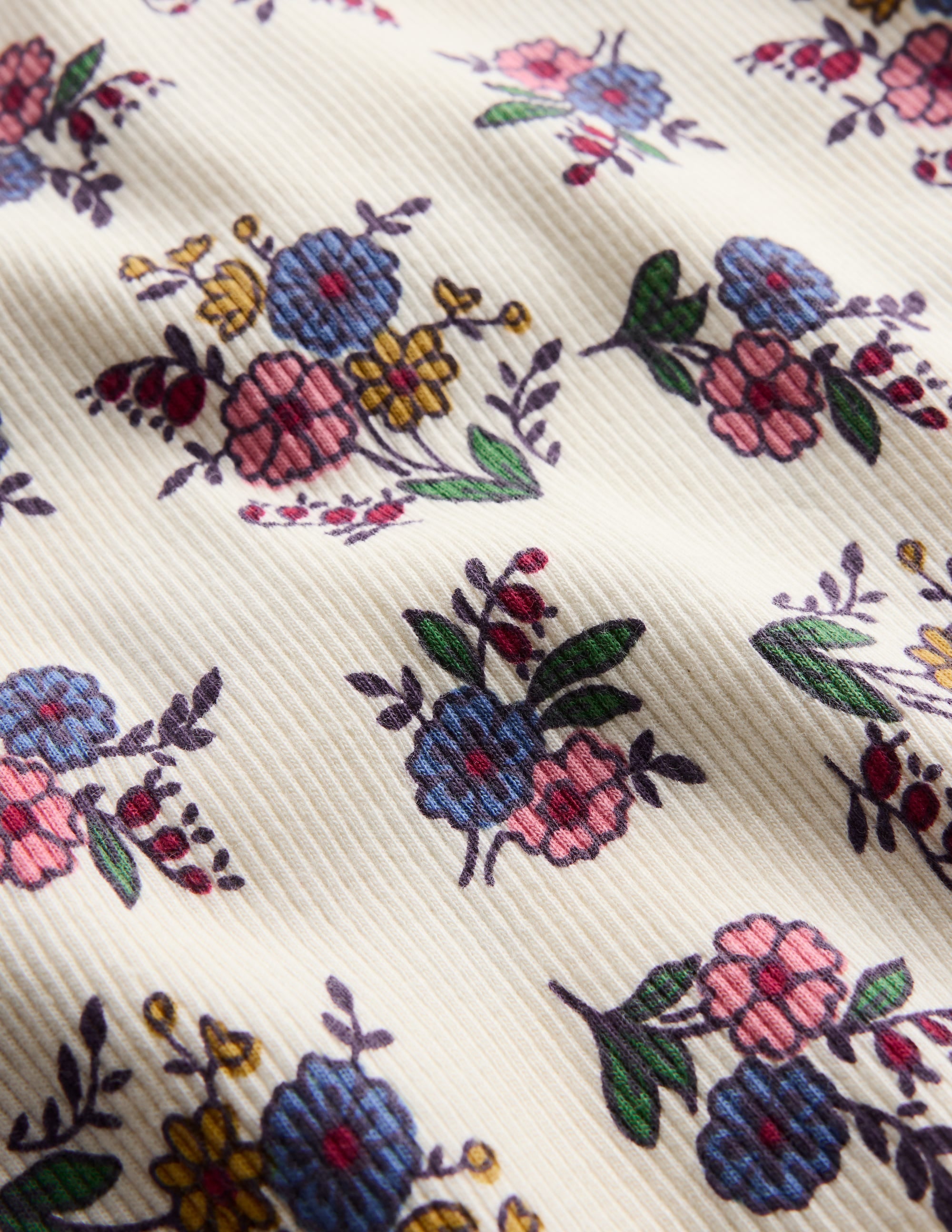Geripptes Langarmshirt-Naturweiß Kleines Blumenmuster - Image 3