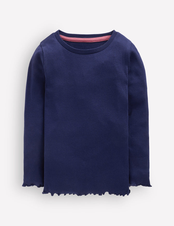Geripptes Langarmshirt-Schuluniform-Marineblau