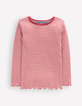 Geripptes Langarmshirt-Rosa/Sanftes Naturweiß Streifen