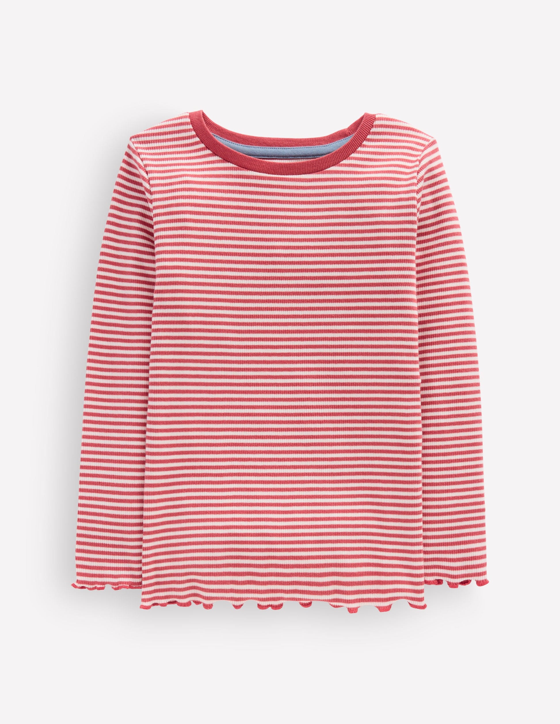Geripptes Langarmshirt-Rosa/Sanftes Naturweiß Streifen-1