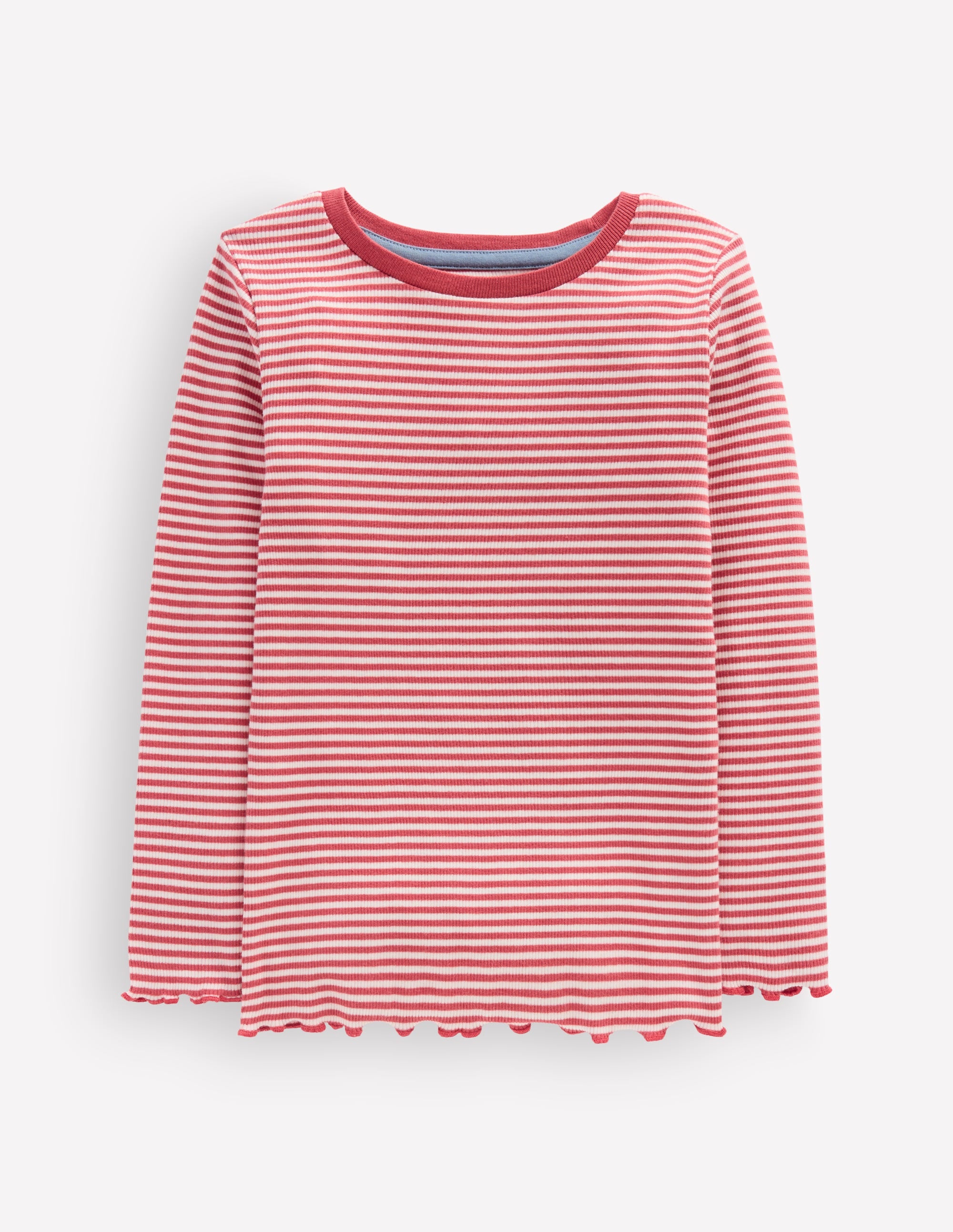 Geripptes Langarmshirt-Rosa/Sanftes Naturweiß Streifen - Image 1