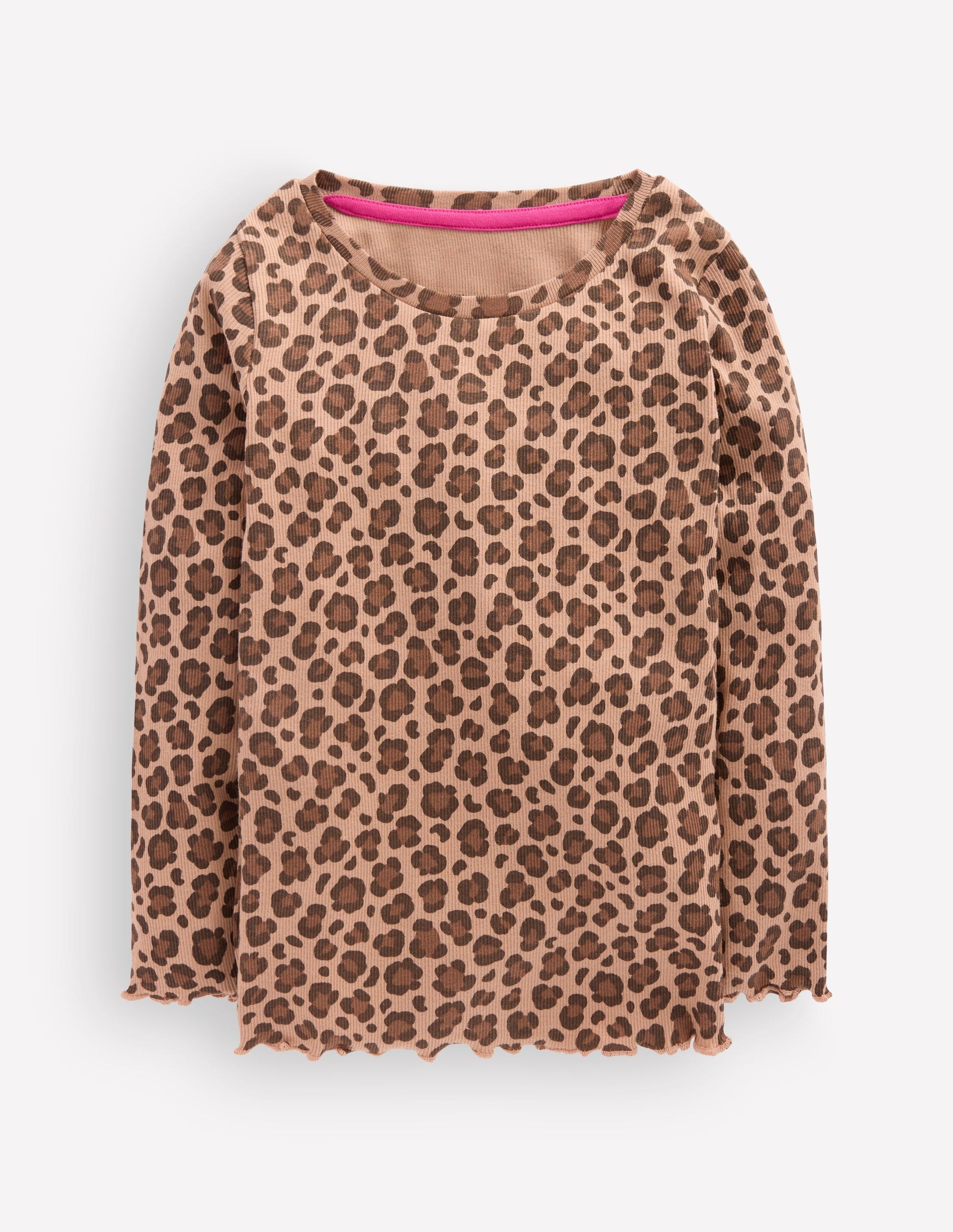 Geripptes Langarmshirt-Milchschokoladenbraun Leopardenmuster-1