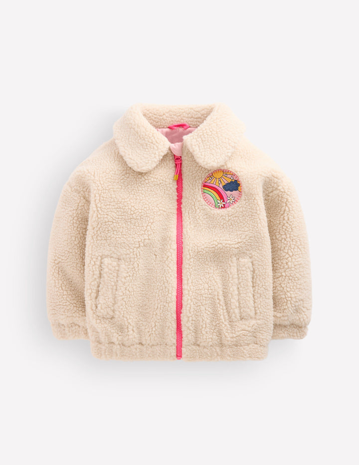 Teddyfelljacke mit Kragen-Naturweiß Teddyfell Logo
