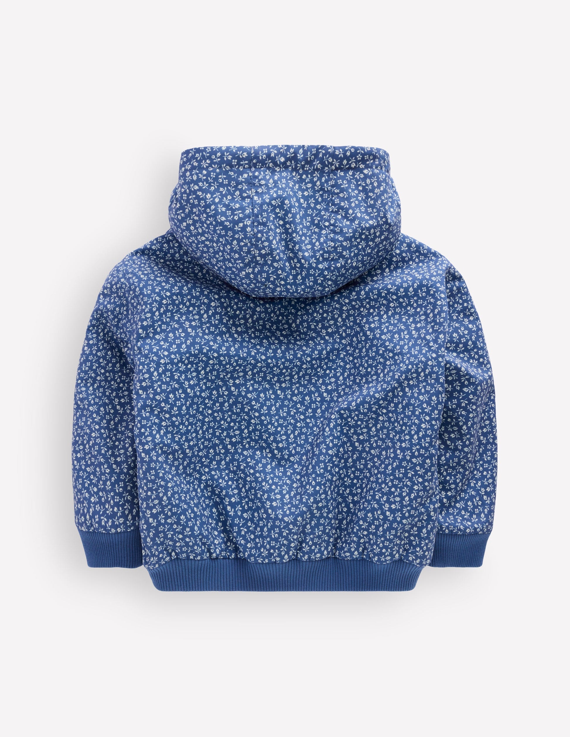 Wendbare Teddyfell-Bomberjacke mit Kapuze-Blauhäher Kleines Blumenmuster-6
