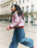 Wendbare Teddyfell-Bomberjacke mit Kapuze-Rosa-Metallic