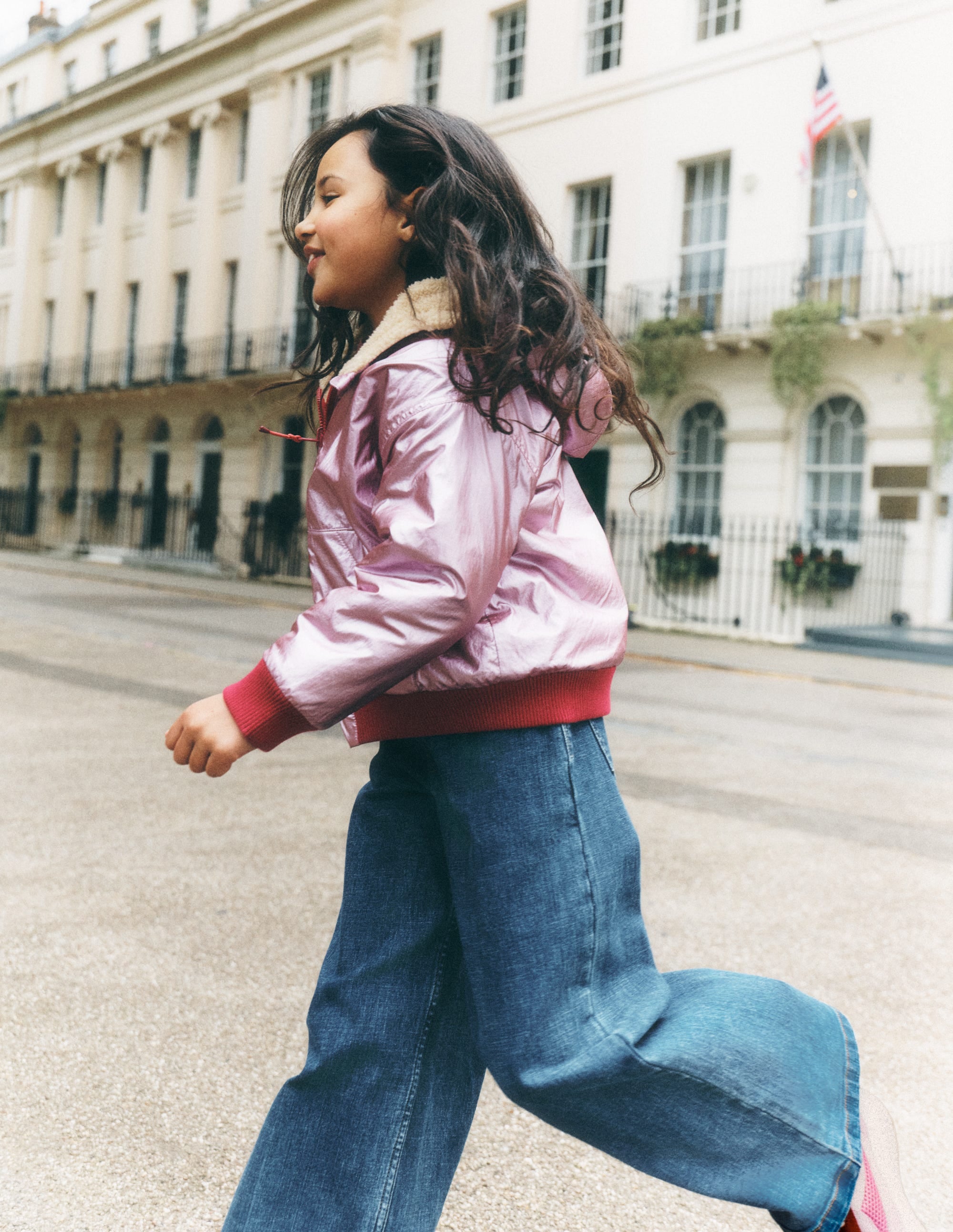 Wendbare Teddyfell-Bomberjacke mit Kapuze-Rosa-Metallic - Image 1
