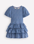 Jerseykleid mit Rüschenrock-Blauhäher Kleines Blumenmuster