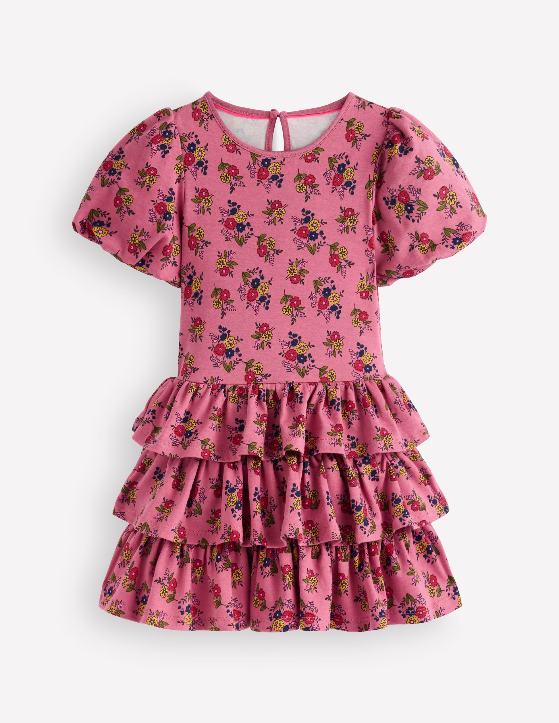 Jerseykleid mit Rüschenrock-Kirschblütenrosa Blumensträuße-2