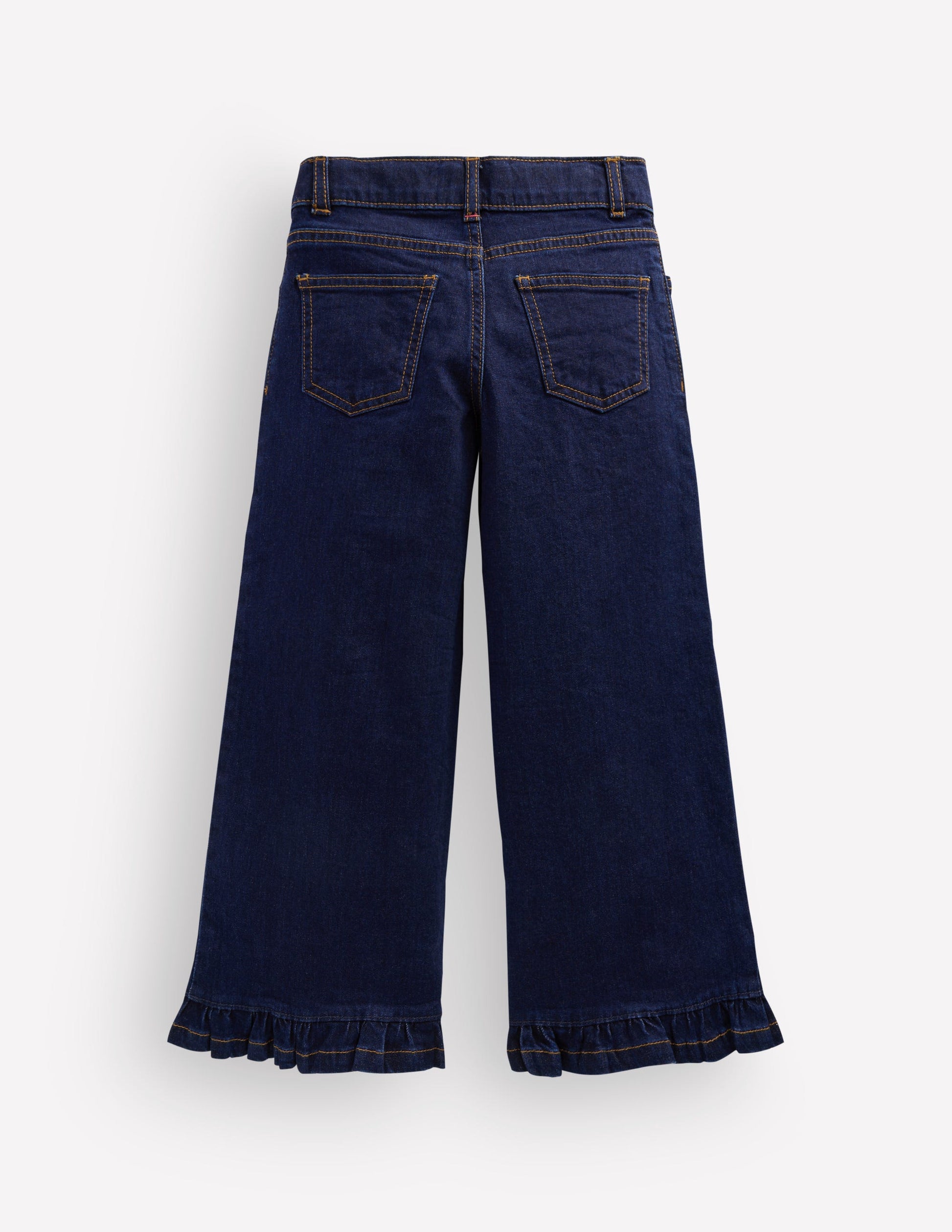 Jeans mit weitem Bein und Rüschensaum-Dunkle Waschung-2