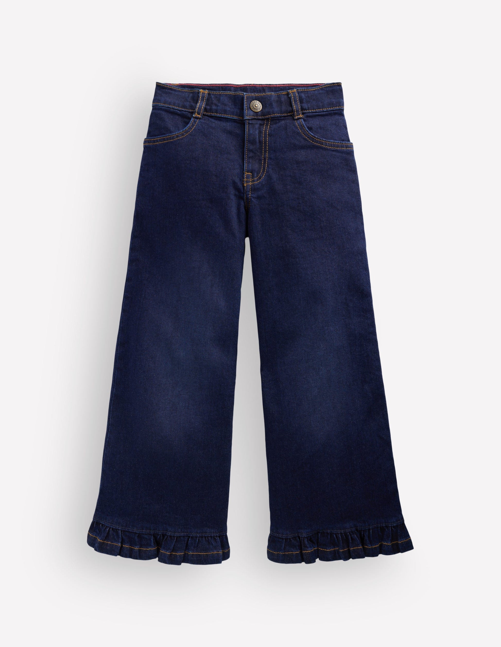 Jeans mit weitem Bein und Rüschensaum-Dunkle Waschung-1