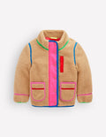 Fröhliche Fleecejacke aus Teddyfell-Mix-Regenbogenbesatz Teddyfell