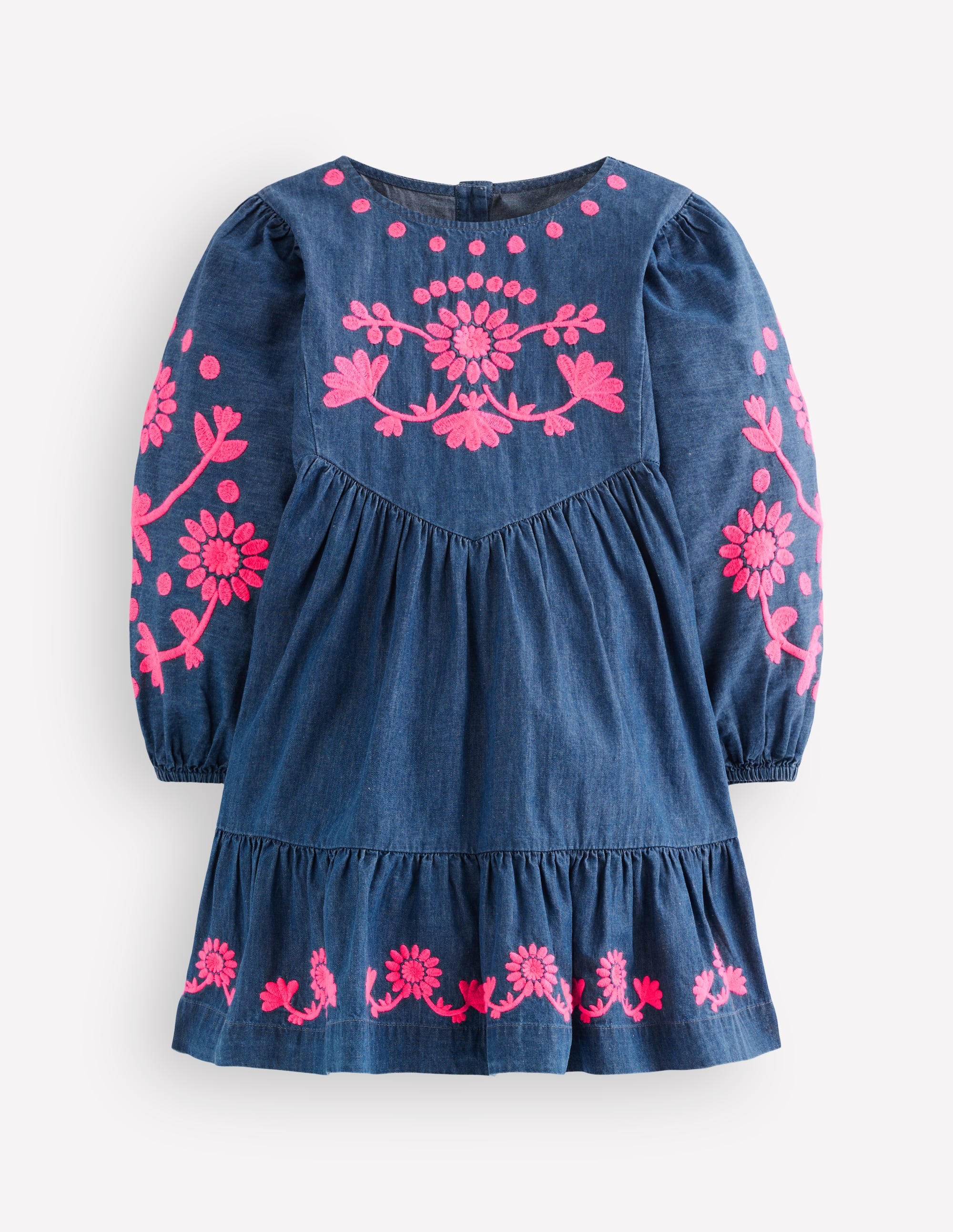 Celia Kleid mit Flügelärmeln-Denim Rosa Stickerei - Image 2