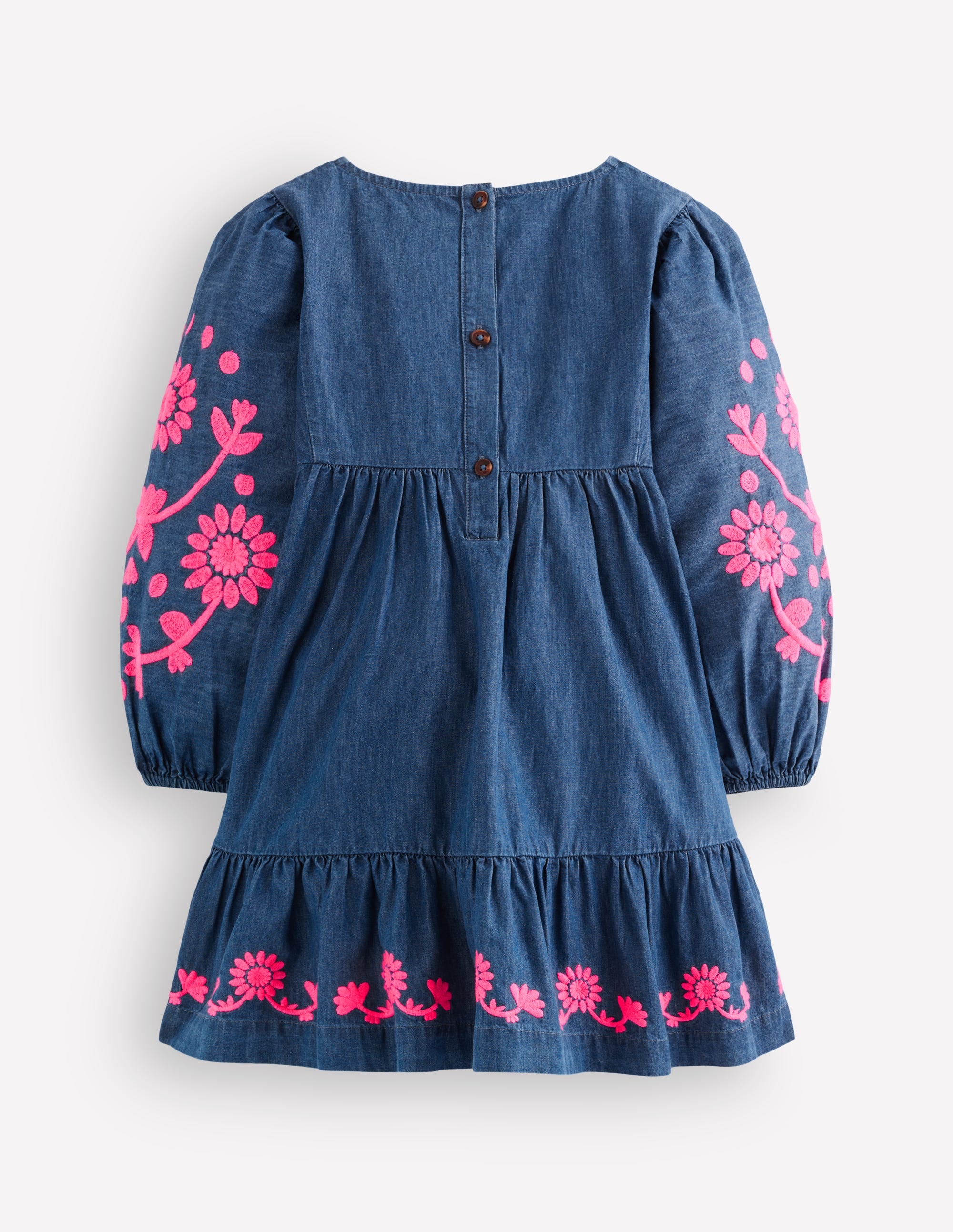Celia Kleid mit Flügelärmeln-Denim Rosa Stickerei - Image 3