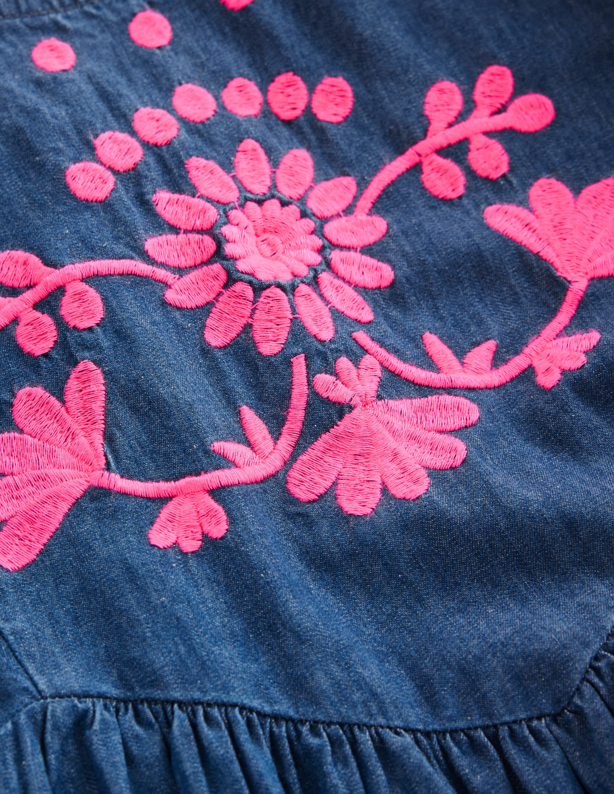 Celia Kleid mit Flügelärmeln-Denim Rosa Stickerei - Image 4