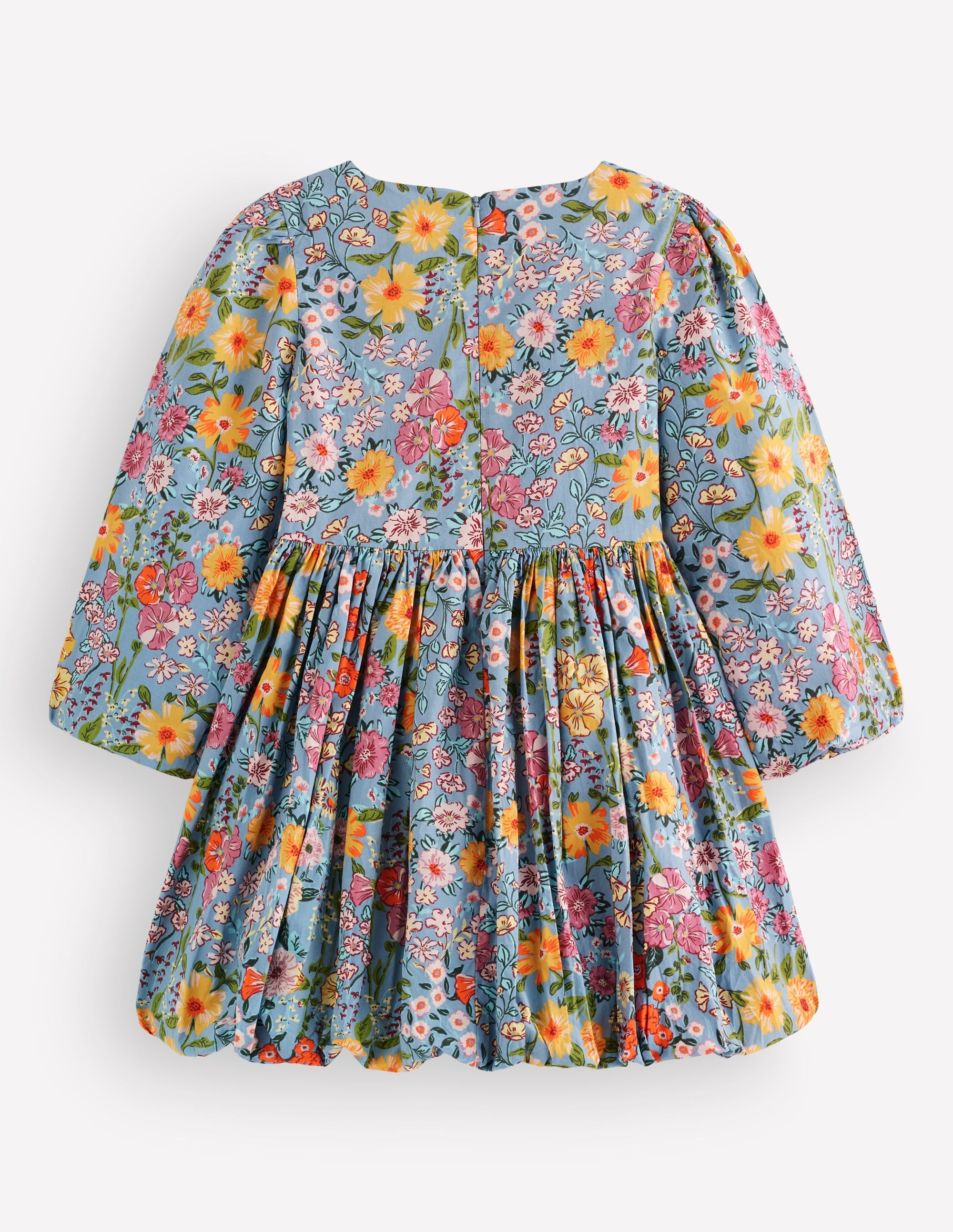 Langärmliges Kleid mit Ballonsaum-Blau mit buntem Blumenmuster - Image 2