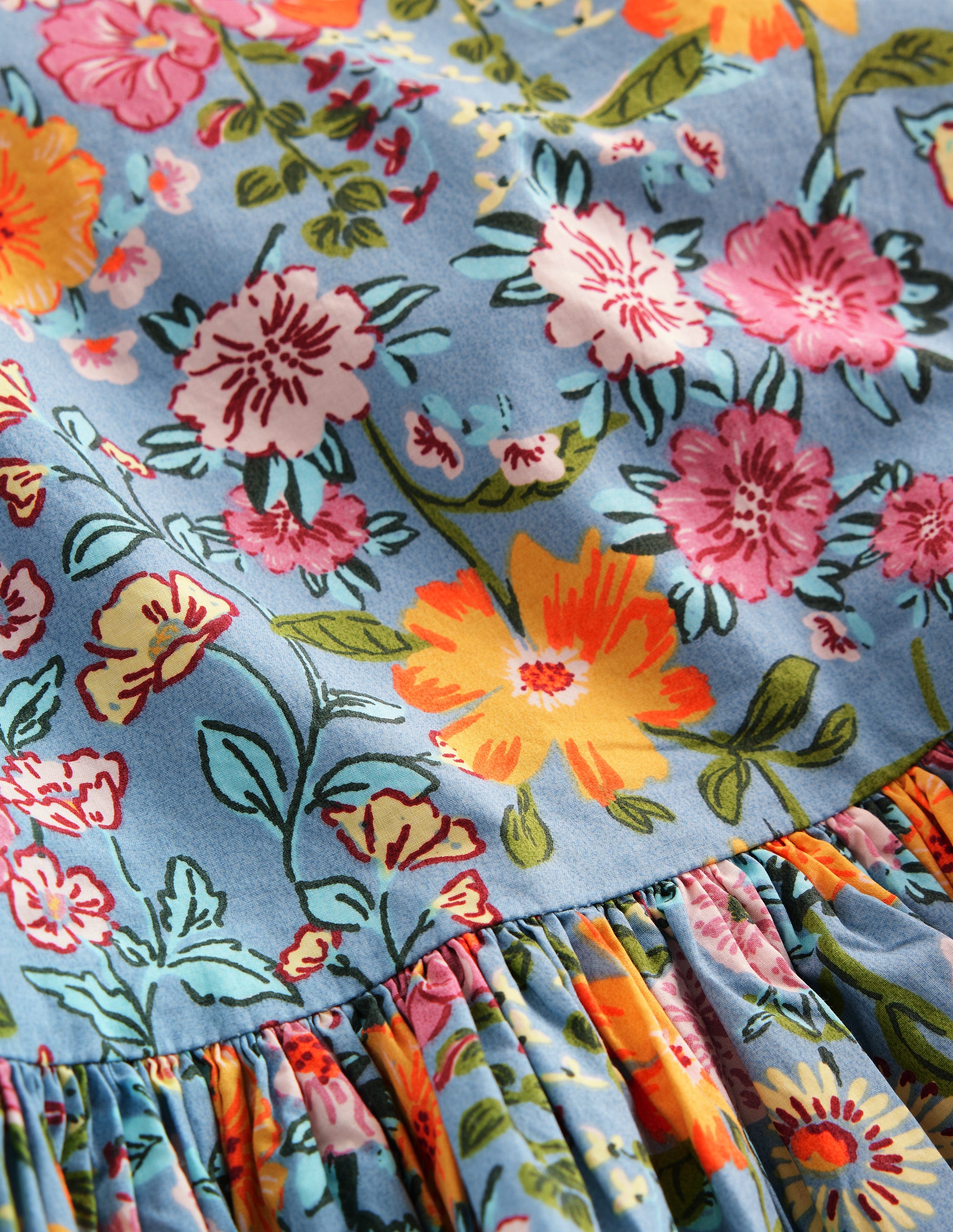 Langärmliges Kleid mit Ballonsaum-Blau mit buntem Blumenmuster - Image 3