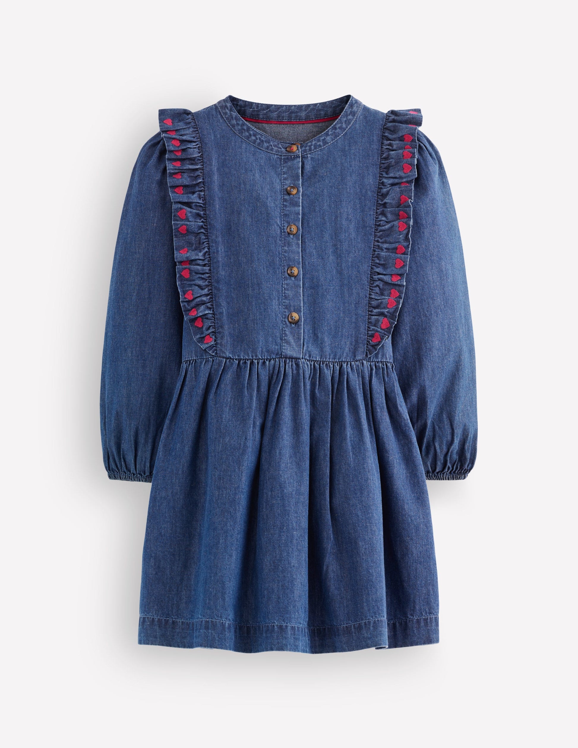 Winnie Hemdblusenkleid mit Rüschenbesatz-Denim Herzstickerei-2