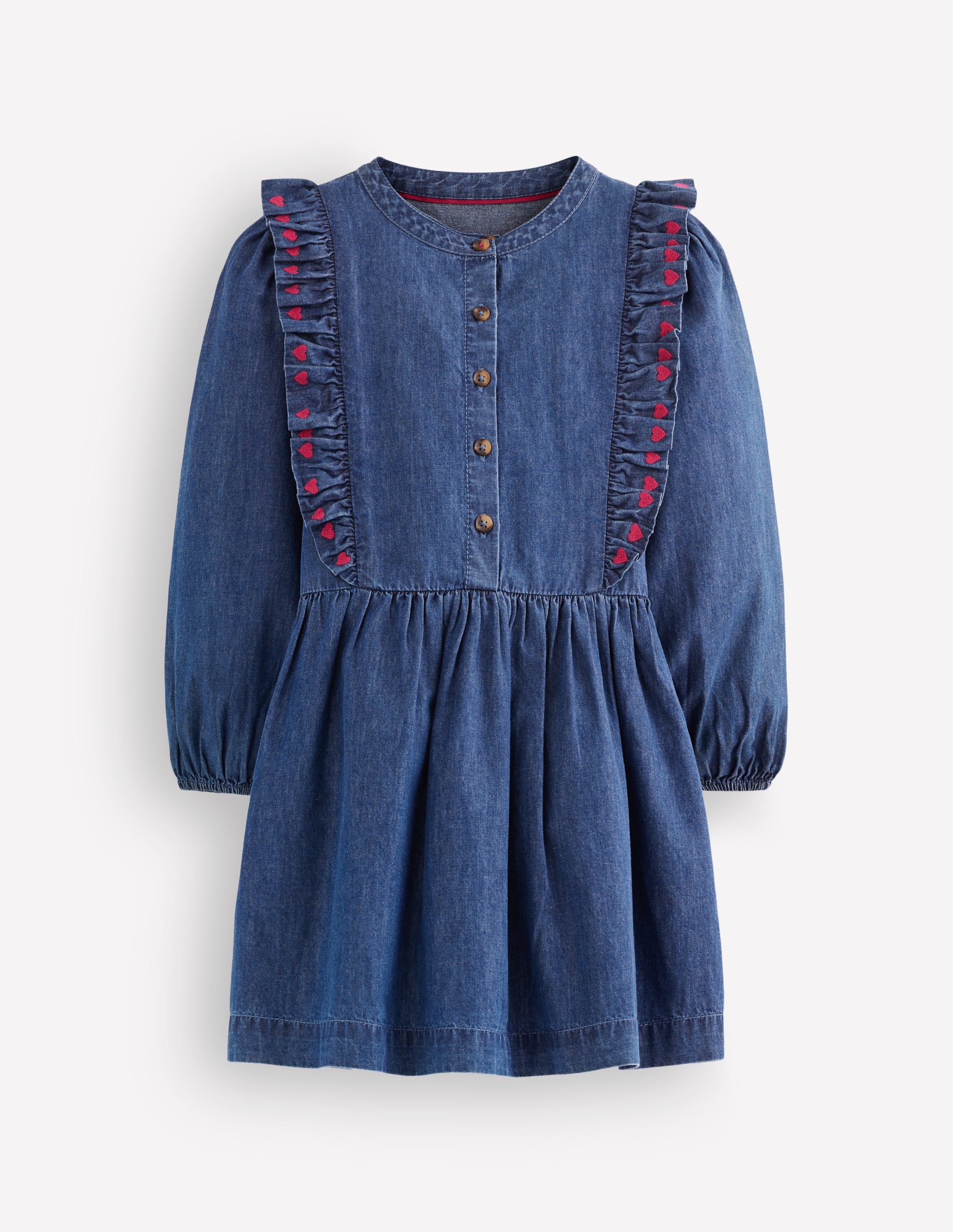 Winnie Hemdblusenkleid mit Rüschenbesatz-Denim Herzstickerei - Image 2