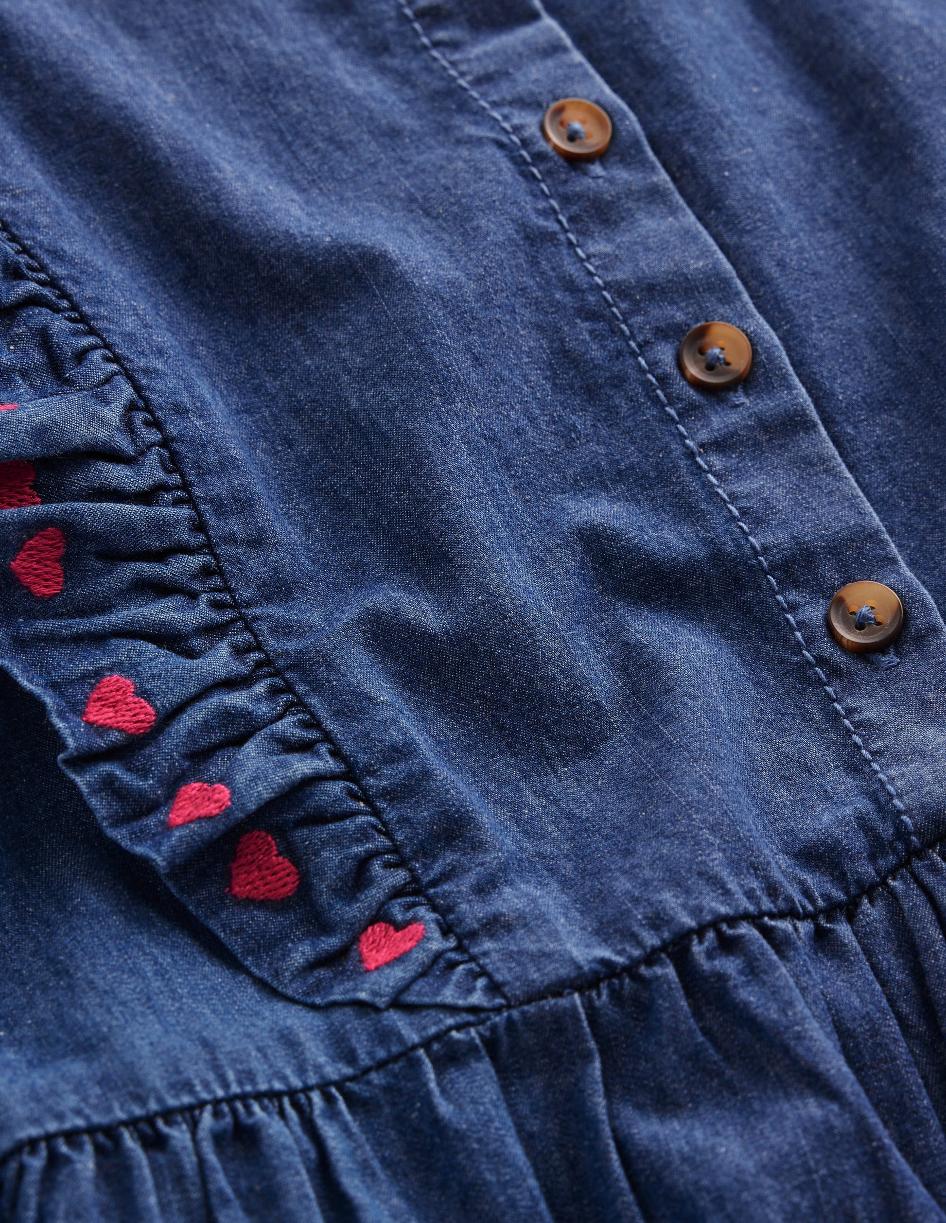 Winnie Hemdblusenkleid mit Rüschenbesatz-Denim Herzstickerei-4
