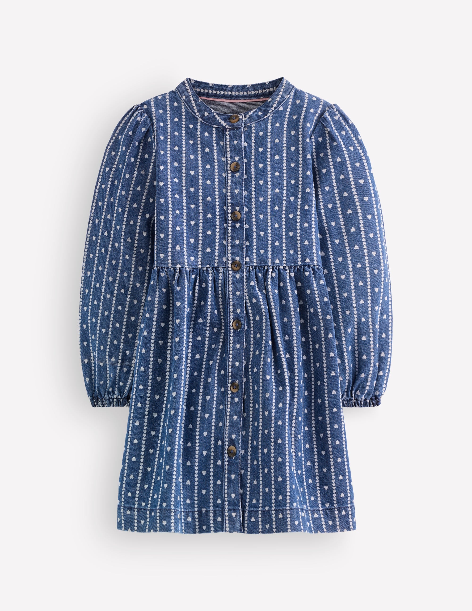 Betsy Gewebtes Kleid mit Puffärmeln-Denim Winzige Herzchen - Image 2